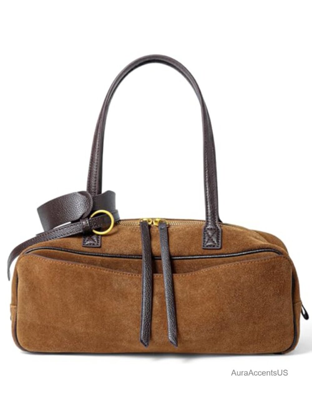 Genuine Suede Leather Bowler Shoulder Bag for Women Soft East West Handbag with